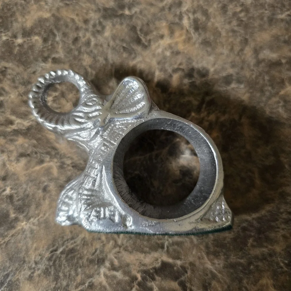 Vintage IHI Pewter Elephant Napkin Rings Set of 6 Made in India Safari Decor
